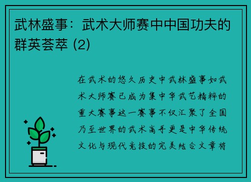 武林盛事：武术大师赛中中国功夫的群英荟萃 (2)